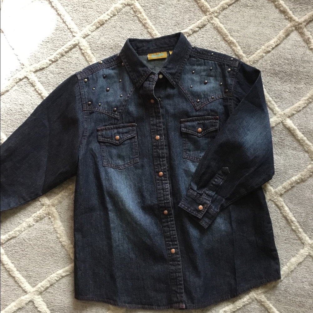 Denim button down.